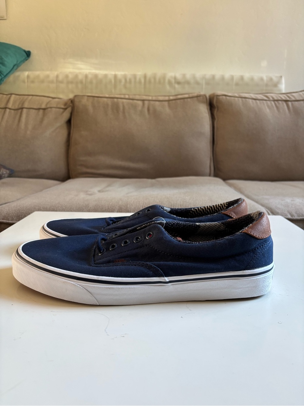 Vans Navy Canvas Slip-Ons with Brown Heel Tab